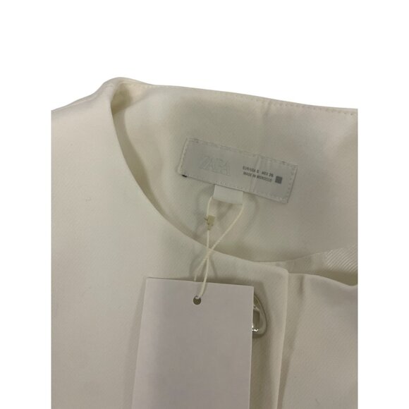 Zara Womens Blazer suit Jacket Size S White Tailored collarless 2399/593 NWT - Picture 4 of 13